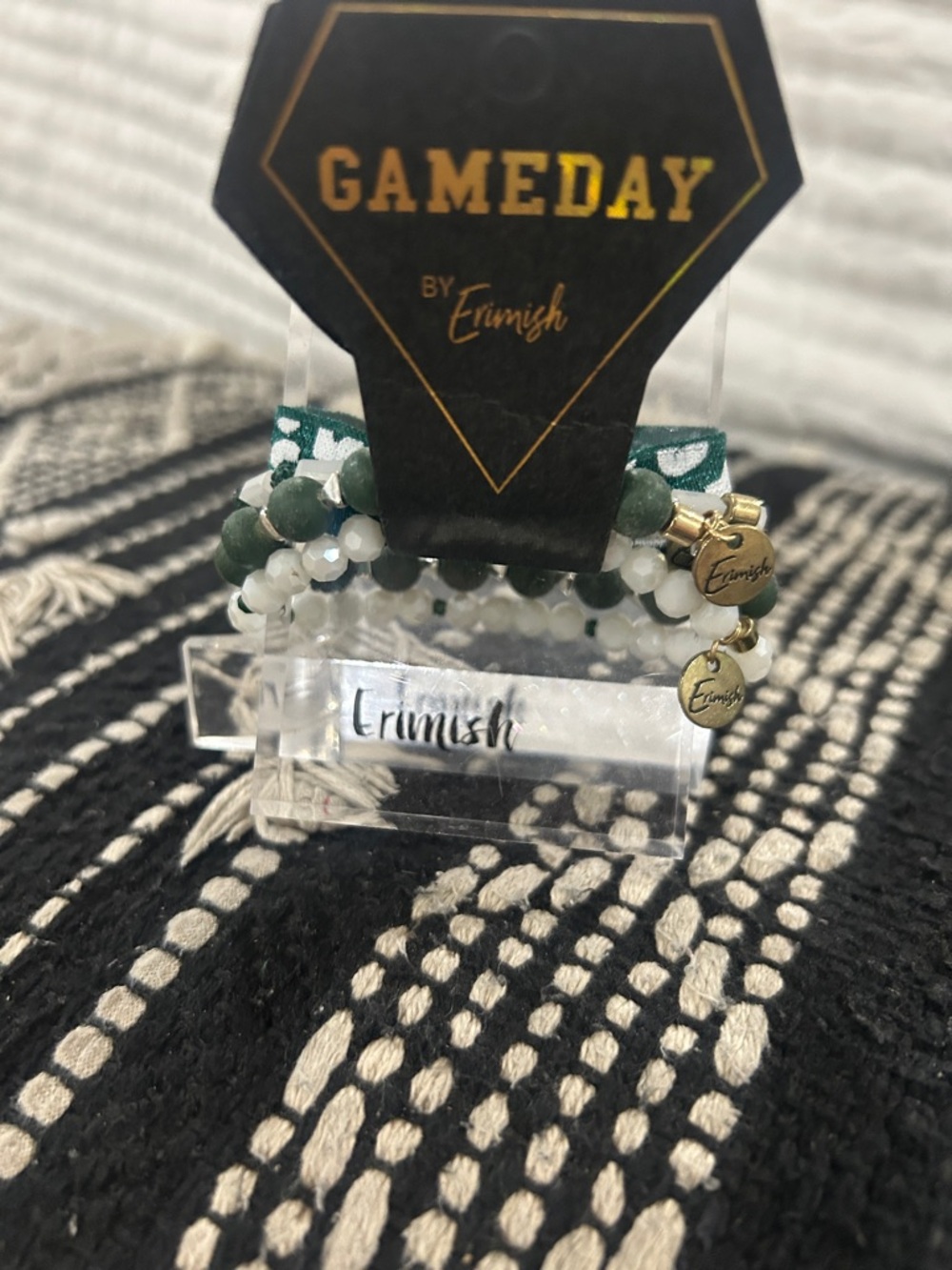 Erimish gameday Green, and White w/Gold and silver accents Bracelet Stack